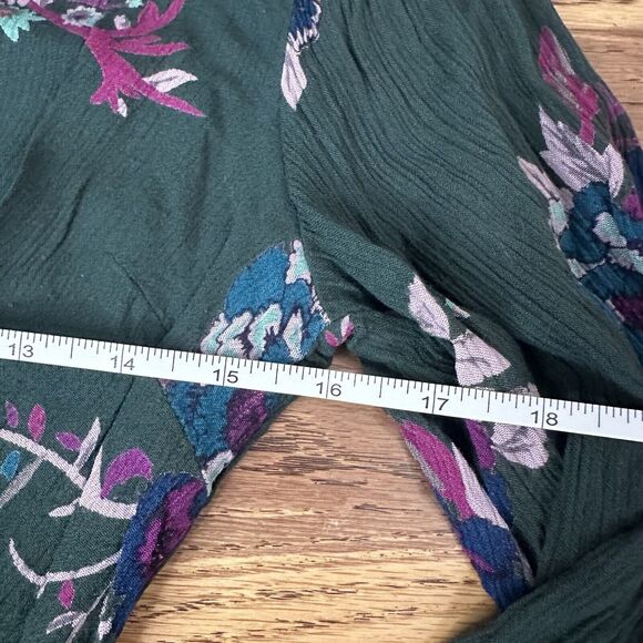 PATRONS OF PEACE Dark Green Blouse, Floral, Cropped, Tie-Back, Bell Sleeves, S - Picture 11 of 12